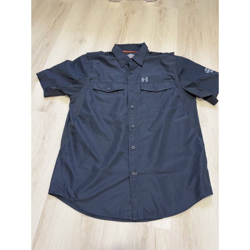 Harley Davidson Shirt Men's Size Large Black Mechanic Shop Embroidered Logo